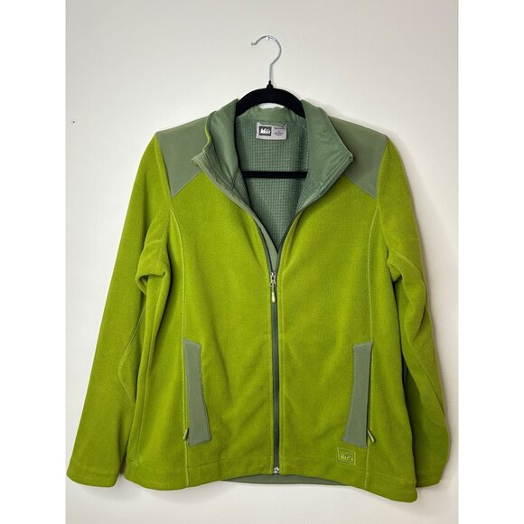 REI Women's Green Fleece Full Zip Mock Neck Jacket size Large - Picture 1 of 8
